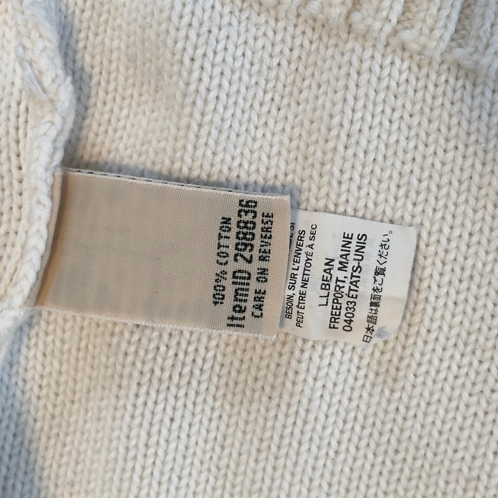 LL Bean Womens Cream White Cotton Cable Knit Full Zip Cardigan Sweater M 298836 - Picture 7 of 11